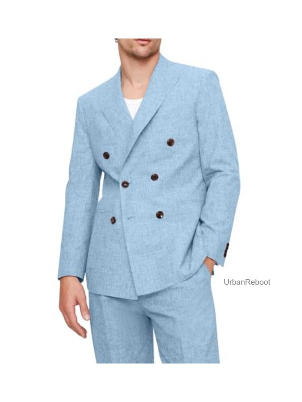 Men's Linen Blend 2-Piece Suit, Double Breasted Blazer & Pants, Wedding